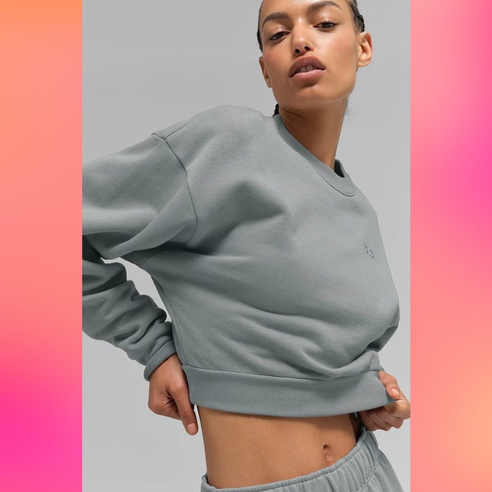 Alo Yoga Cropped Accolade Crewneck Lunar Grey S - Picture 3 of 7